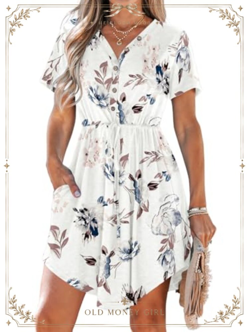 MISFAY Women Summer Dress V Neck Short Sleeve Mini Dress with Pockets